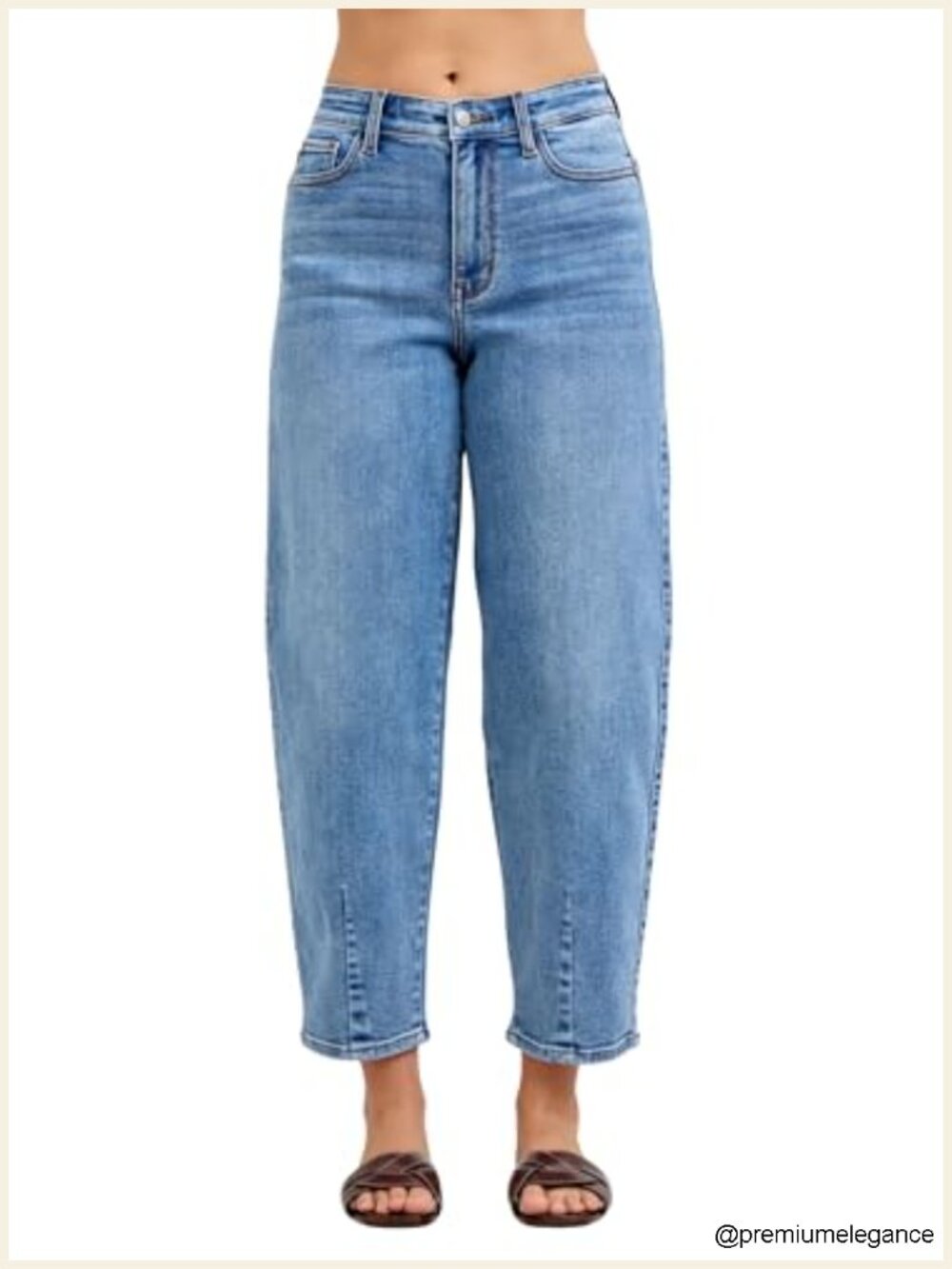 High Waist Barrel Leg Jeans with Front Darts & Back Yoke Detail, Stretch Denim